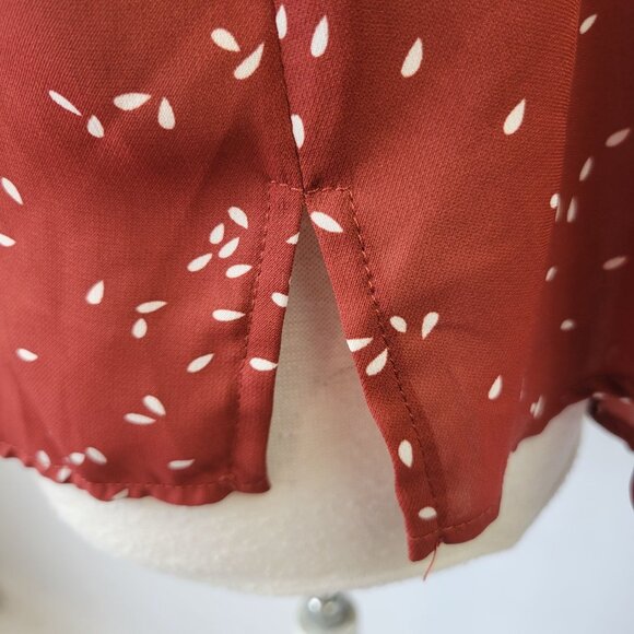 Monday Fun SS Split Neck Blouse With White Ditzy Speckle Print Rust Size 2X - Picture 9 of 12